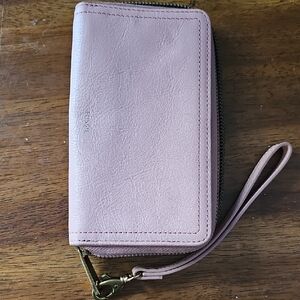 Pink Zip-Around Wallet with Wrist Strap